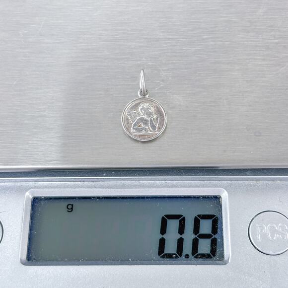 Estate Sterling Silver 925 Round Thinking Cherub Charm - Picture 7 of 7